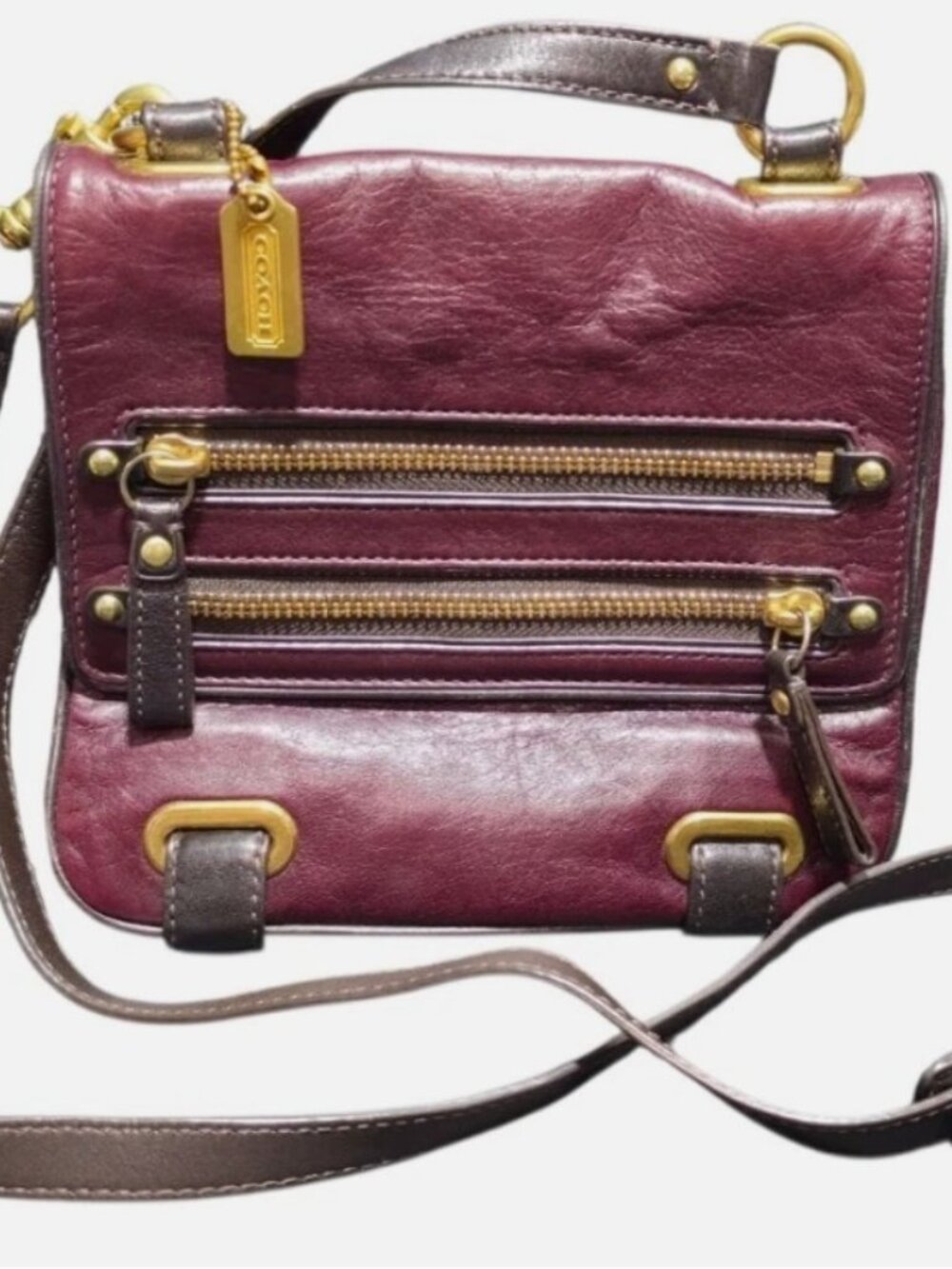 Coach Cambridge Moto Oxblood Leather Zipper Crossbody Bag Brass Hardware 43063
